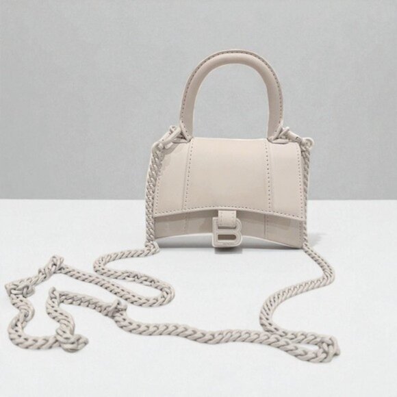 NWT Balenciaga Mini Hourglass All White Leather Top Handle Bag / Crossbody - Picture 1 of 8